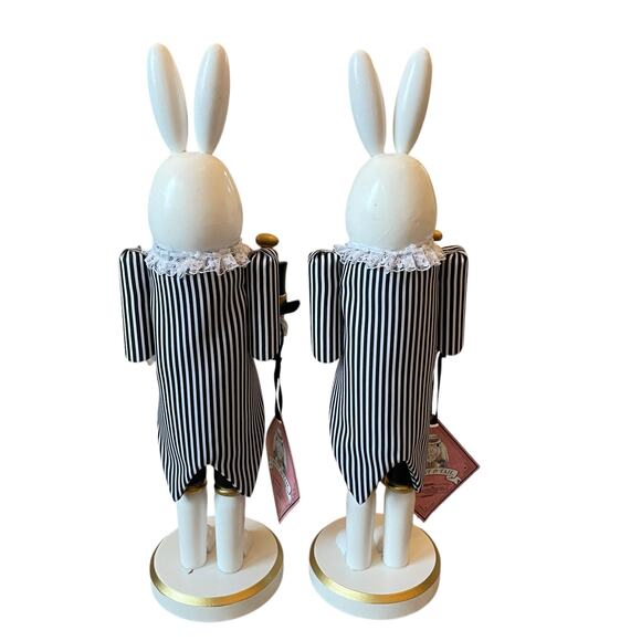 Tophat & Tail Wooden Bunny Rabbit Nutcrackers 14in Black White Set of 2 NEW - Picture 13 of 16
